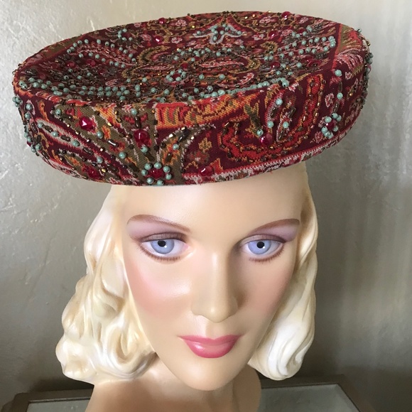 EXQUISITE DESIGNER 1940s\' MULTI-COLOR FABRIC & FELT HAT main image 5